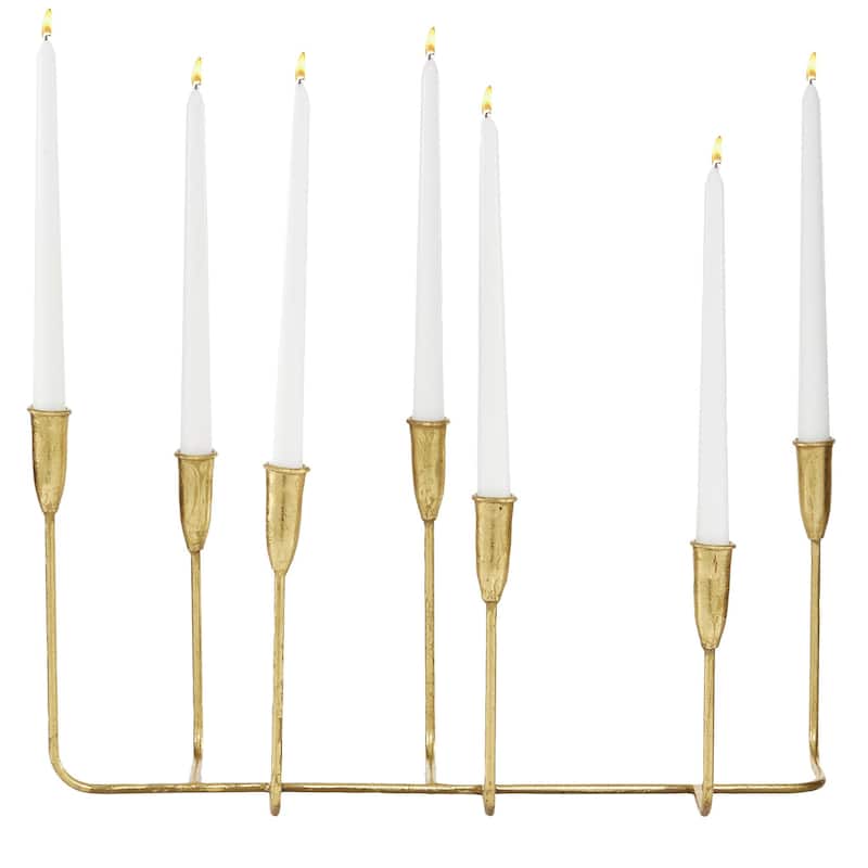 Metal Long Tapered 7 Holder Decorative Candelabra - Gold or Black - CosmoLiving by Cosmopolitan - Gold - 21"W, 10"H