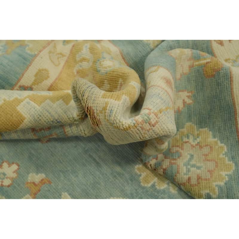 Vegetable Dye Wool Oushak Turkish Area Rug, Medallion Geometric Carpet - 9' 8'' X 8' 1''