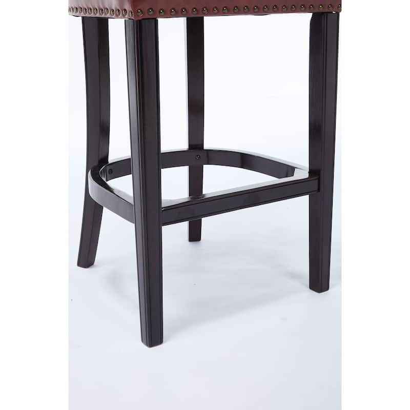 Set of 2 Cow Print Leather Bar Stools with Back, Fixed Height Wooden Frame, Brown
