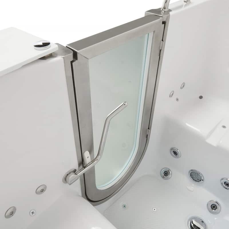 Ella Escape 36"x72" Two Seat Walk in Bathtub, Air + Hydro + Independent Foot Massage, 2x 2 Piece Faucets, Dual 2" Drains