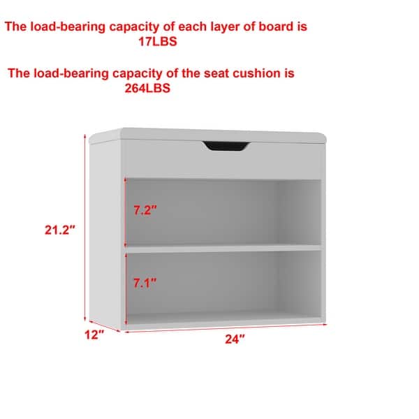 dimension image slide 0 of 2, 24" Rustic Entryway Shoe Storage Bench Open Shelf (6 Pairs) Shoe Storage Cabinet
