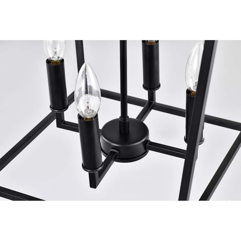 Matte Black 4-Light Lantern Pendant 16 in with Nickel or Black Sleeve - 16 in. W x 16 in. D x 20.5 in. H