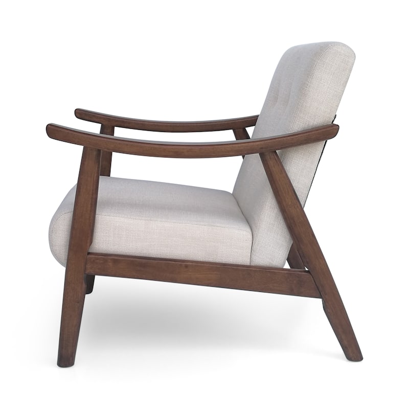Mid Century Modern 25.25" Upholstered Button Tufted Accent Chair with Rubber Wood Legs