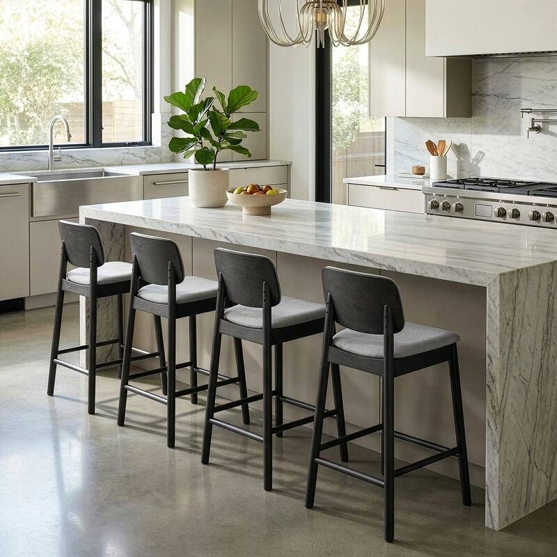 Set of 2 Azura Gray Fabric Counter Stool with Black Wood Legs