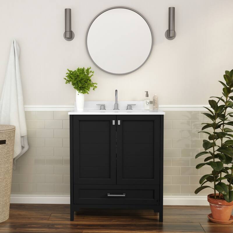 Bathroom Vanity with Undermount Sink, Cabinet, and Drawer - 30 Inch - Black Frame/Nickel Hardware