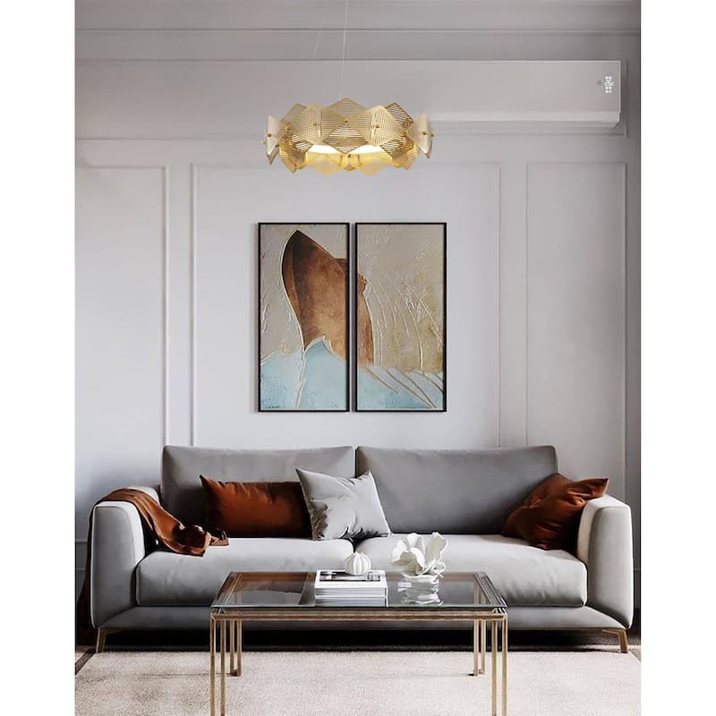 1-Light Brass Stainless Steel Cage Frame LED Chandelier