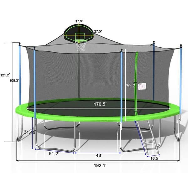 16FT Outdoor Trampoline with Basketball Hoops and Safety Fence