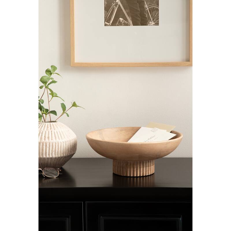 Kate and Laurel Rooks Ribbed Wood Bowl - 12x12x5