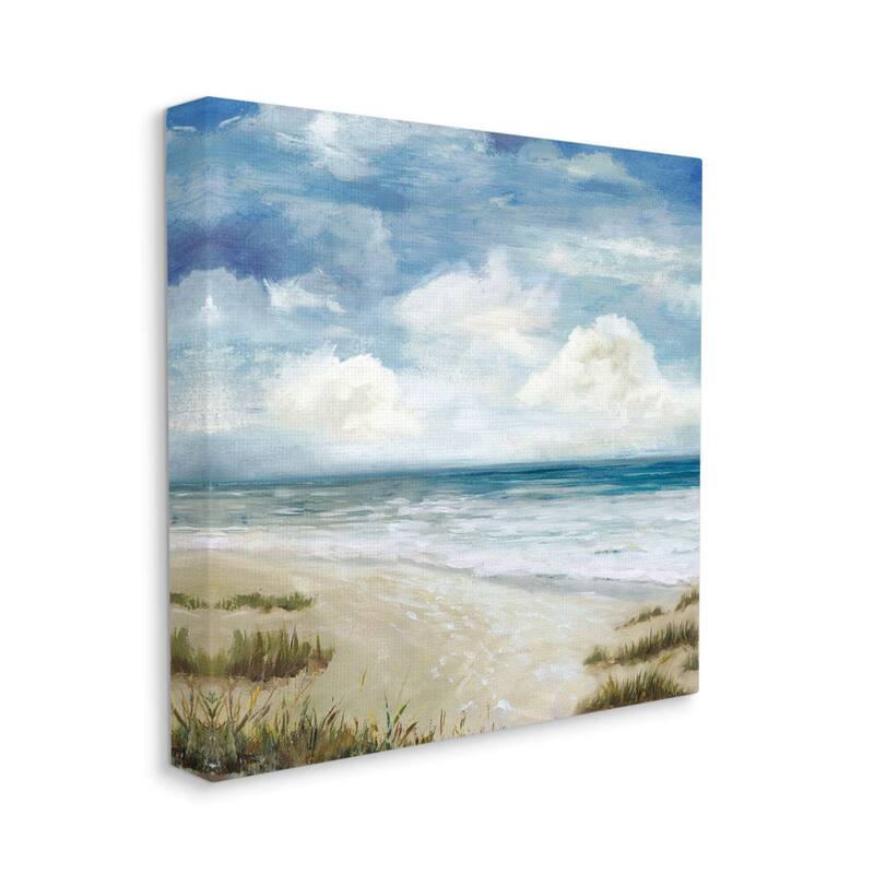 Stupell Cloudy Sky Beach Coast Landscape White Foam Tide Canvas Wall Art - Blue