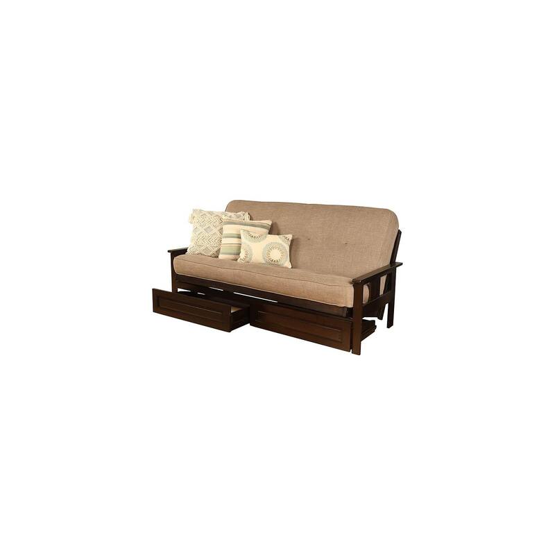 79 in. Espresso/Linen Stone Linen Upholstered Full Size Futon Set with Mattress and Storage Drawers