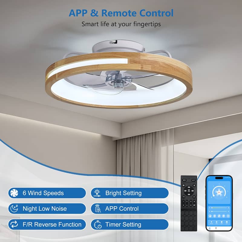 20 Inchs Ceiling Fans with Lights and Remote Low Profile Flush Mount Ceiling Fan with Light,3000-6000K LED Fan Lighting