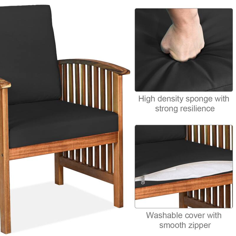 Costway 4PCS Patio Solid Wood Furniture Set Conversation Coffee Table - 4-Piece Sets