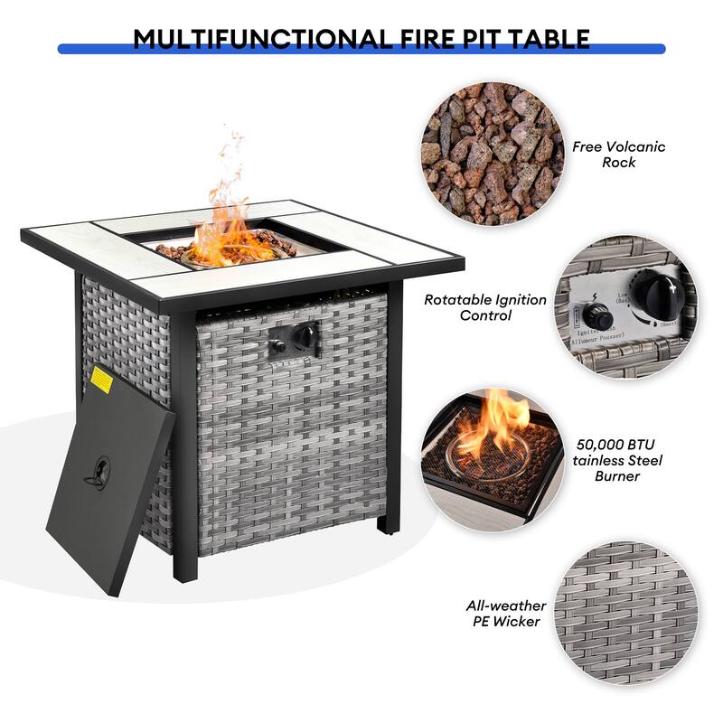 OVIOS 9-piece Patio Wicker Swivel Chair Set With 30" Fire Pit