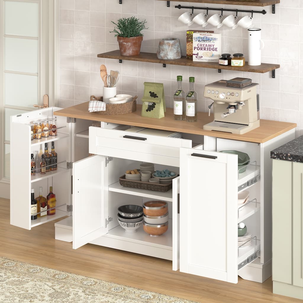 Modern Sideboard Kitchen Island with Drawer & Pull-Out Rack, Buffet Cabinet Storage Cabinet for Dining Room & Entryway