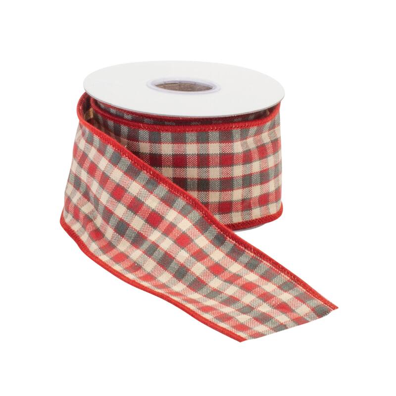 2.5-Inch Wired Plaid Ribbon Set of 2 Holiday Cotton Ribbon for Wrapping Wreaths or Garland - 180”L x 2.5”W x 0.25”H