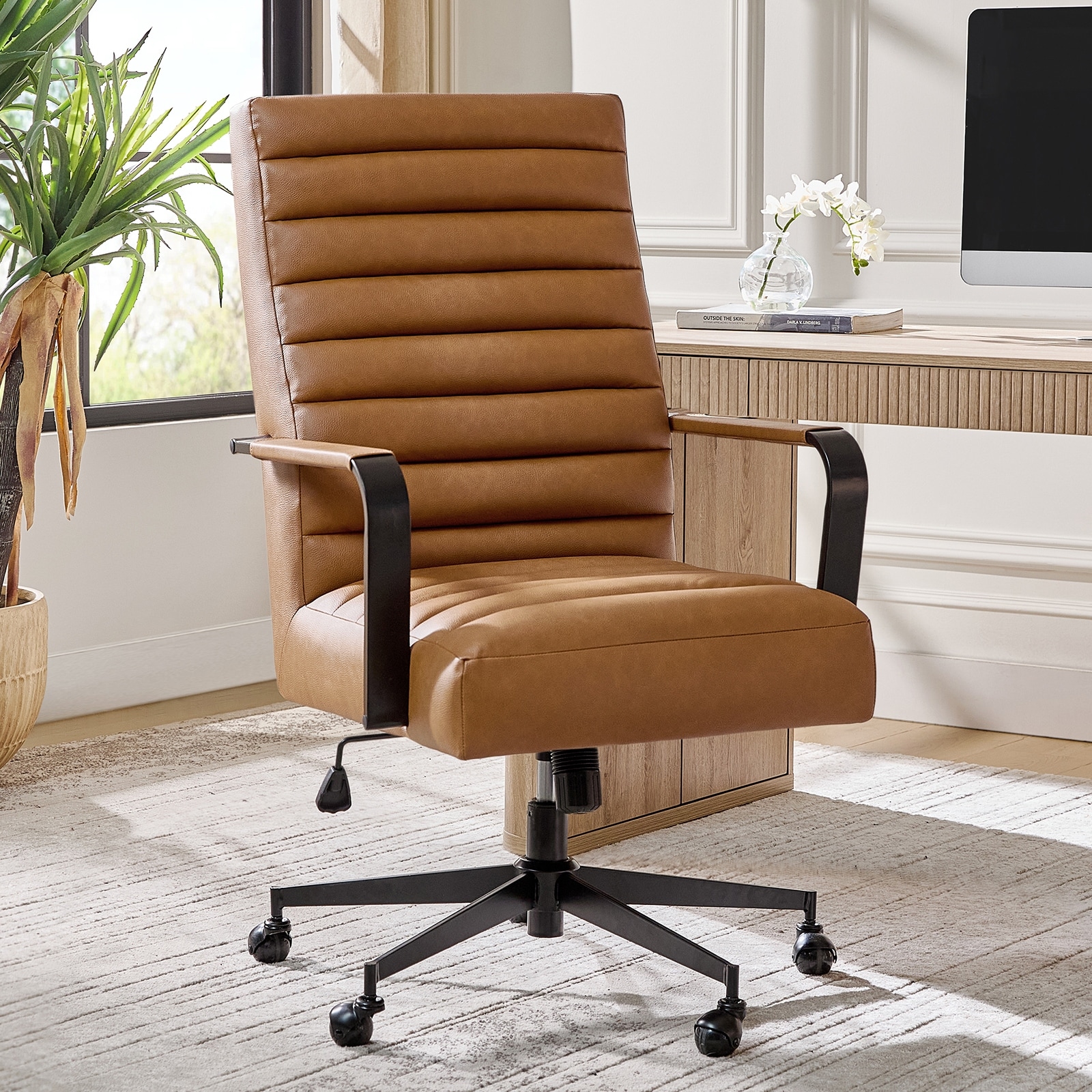 Martha Modern Industrial Style Faux Leather Office Chair By HULALA HOME