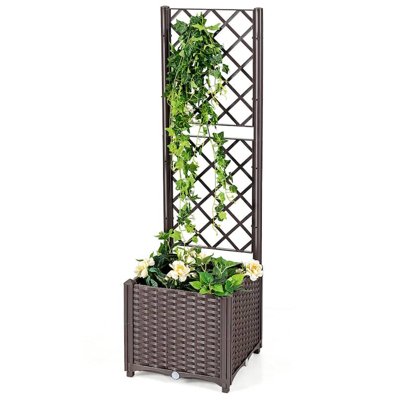 Gymax Raised Garden Bed w/Trellis Planter Box for Climbing Plants 16'' - Brown