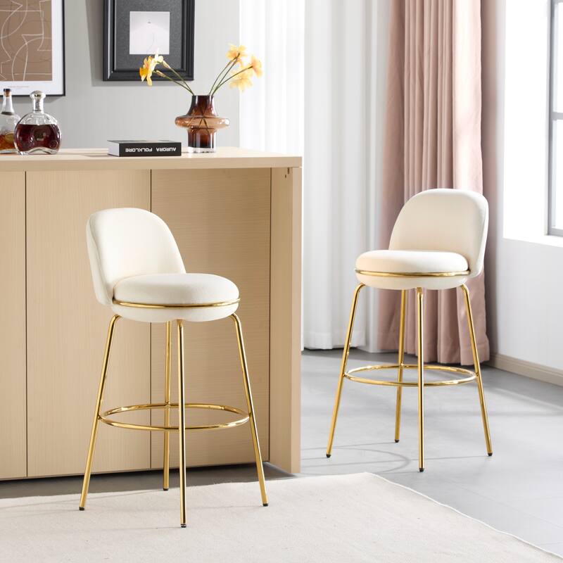 Roomfitters Rio Claro Indoor Metal Upholstered Barstools with Gold Frame, Low Back, Set of 2 - Set of 2