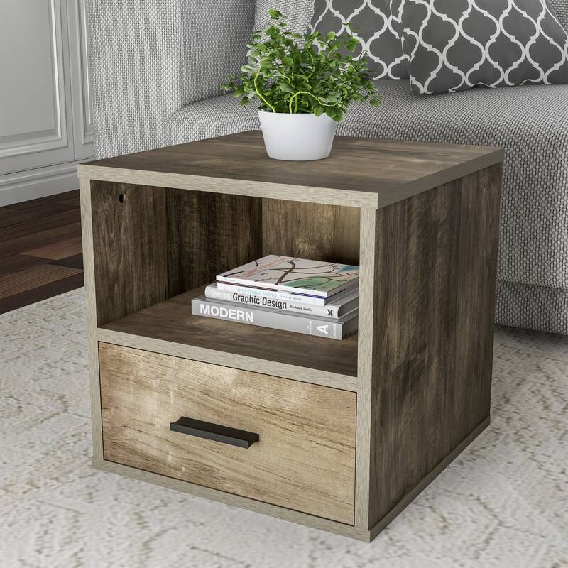 Hastings Home Cube End Table with Drawer - 15.75" x 16.25" x 15.75"