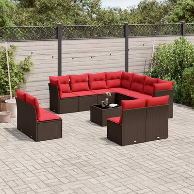 vidaXL 11/12 Piece Patio Sofa Set with Cushions Black/Brown/Gray Poly Rattan - 21.7 x 24.4 x 27.2