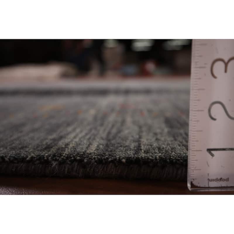 Tribal Gabbeh Indian Area Rug Handmade Grey Wool Carpet - 8'4" x 9'9"