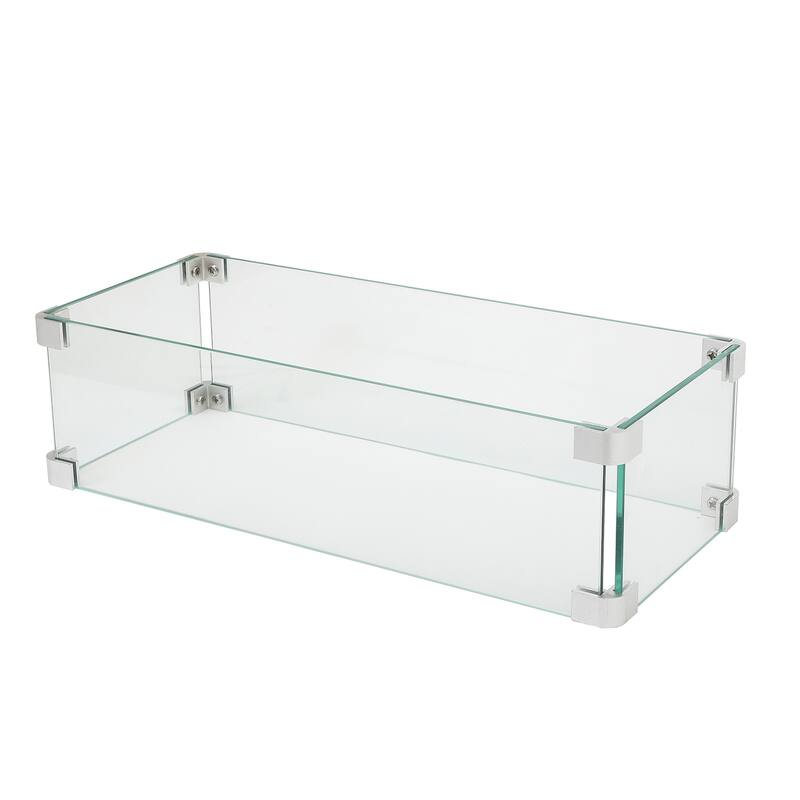 COSIEST Glass Wind Guard Tempered Glass for Outdoor Fire Pit - Rectangle 36"W  x 10"L x 6"H