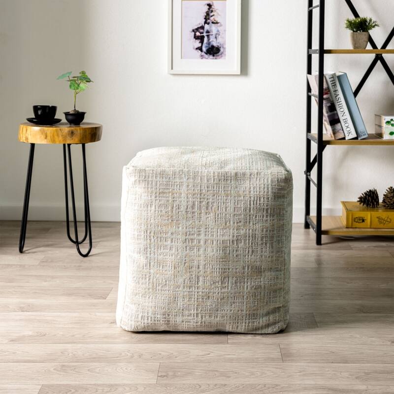 HomeRoots 18" Beige Polyester Blend Ottoman