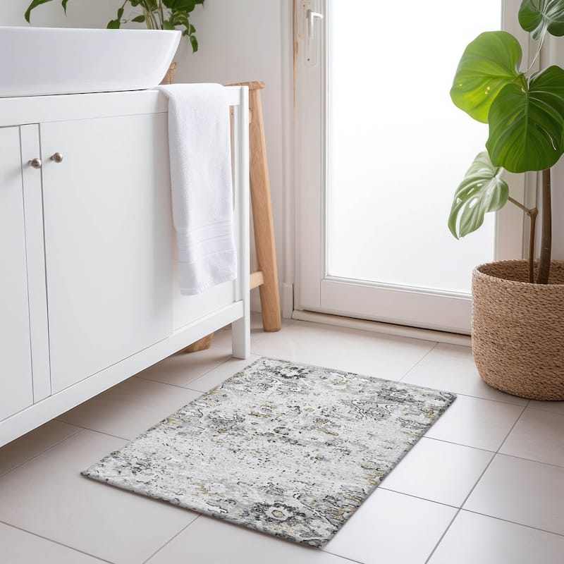 Premium Washable Super Soft Vintage Traditional Mayfield Rug - Grey - 1' 8" x 2' 6" - Rectangle