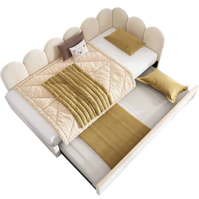 Twin Size Daybed Upholstered Platform Bed L-shaped Single Sofa Bed, with Hydraulic Storage or Pull-Out Bed, Velvet Fabric