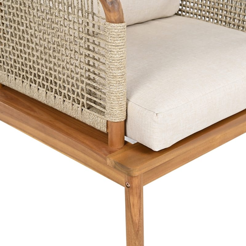 Modern Outdoor 3-piece Acacia Wood Sofa Set with Coffee Table for Patio