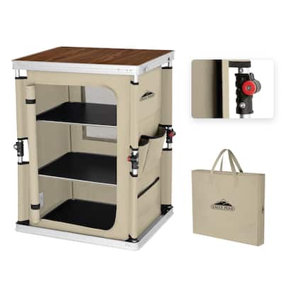 EAGLE PEAK Outdoor Folding Camping Table Easy Set Up Portable Aluminum Camping Kitchen, Beige