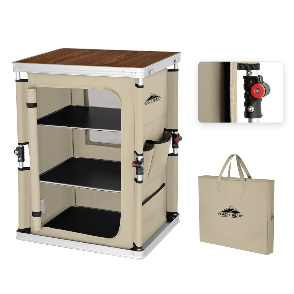 EAGLE PEAK Outdoor Folding Camping Table Easy Set Up Portable Aluminum Camping Kitchen, Beige