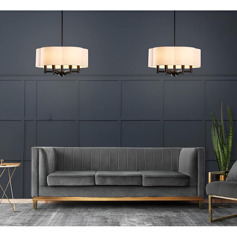 6-Light Palon Drum Pendant with White Fabric Shade Gold/Black Minimalist Lamp 17.5 Inch - N/A - Black