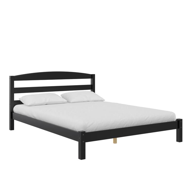 Solid Wood Platform Bed with Open Panel Headboard and Square Block Legs