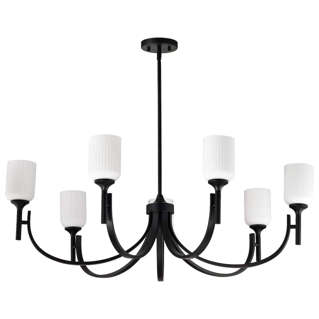 Solara 7 Light Chandelier Matte Black Finish Frosted Ribbed Glass - Matte Black
