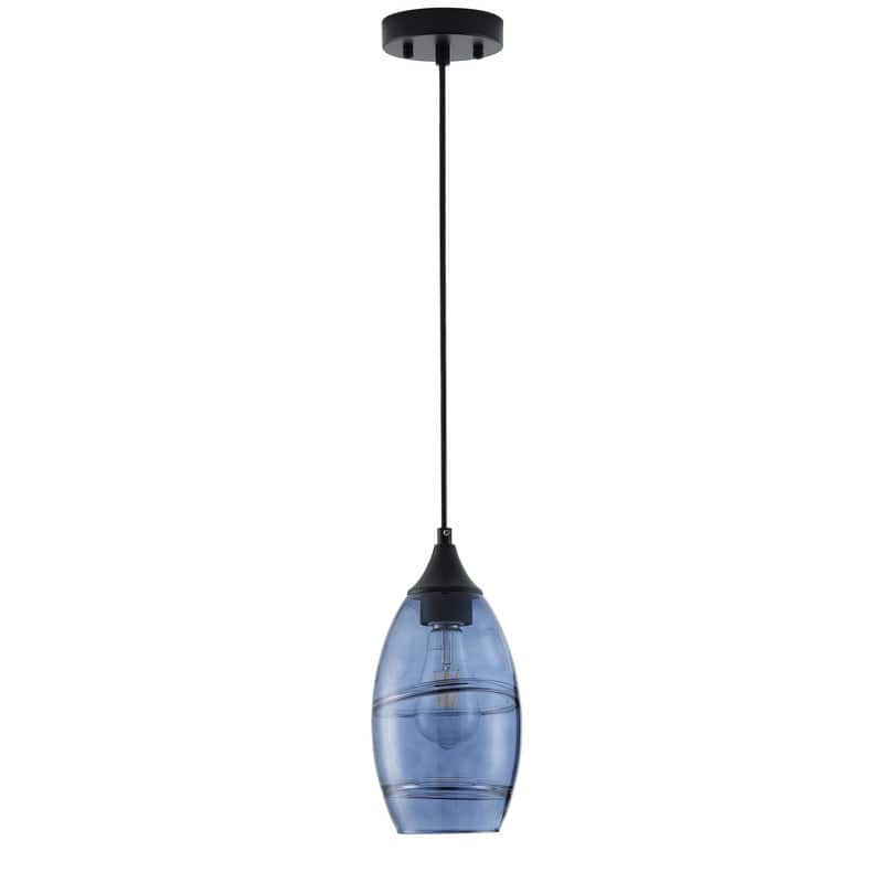 Modern Industrial Blue Glass Pendant Light Matte Black Ceiling Lamp for Kitchen Island