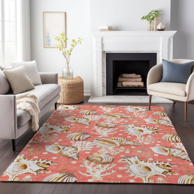 Premium Washable Super Soft Coastal Seashells Mayfield Rug