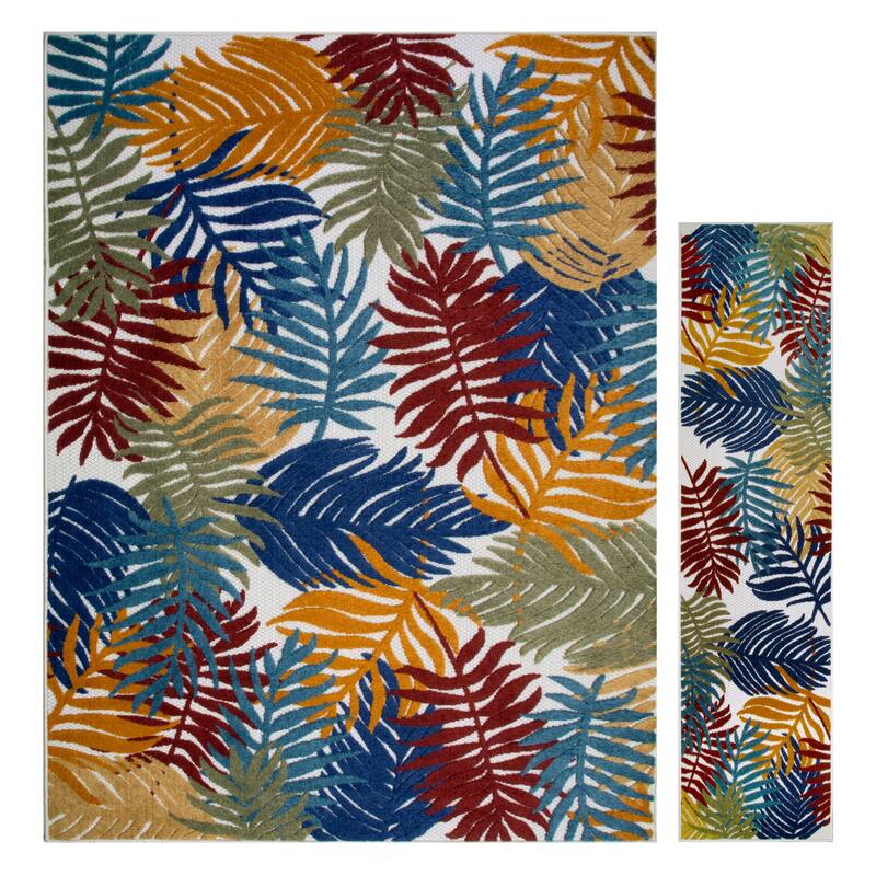 Leick Home Talipot Palm Outdoor Area Rug Rectangle 8'X10' and 2'X8' Runner Combo - 8' x 10'