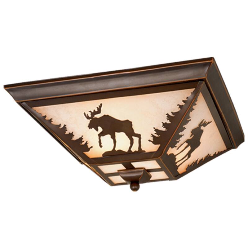 Yellowstone Bronze Rustic Moose Tree Square Outdoor Flush Mount Ceiling Light - 14-in W x 5.75-in H x 14-in D - Burnished Bronze - 14-in W x 5.75-in H x 14-in D