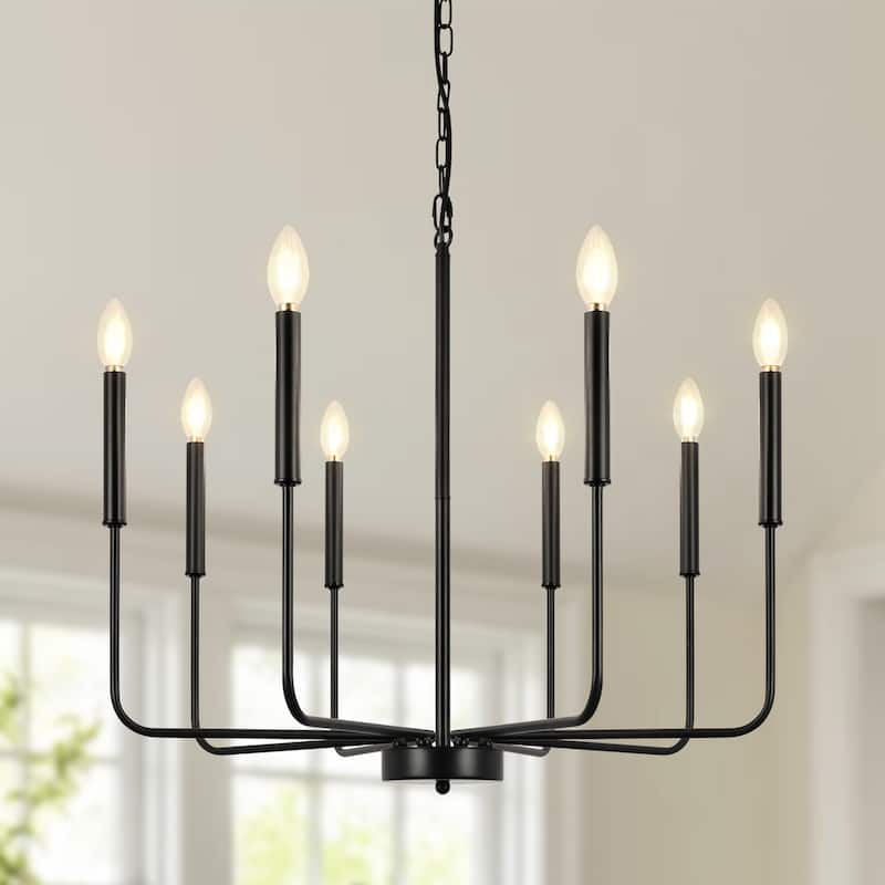 8-Light Farmhouse Traditional Candle Chandelier for Dining Room Bedroom Living Room - Black