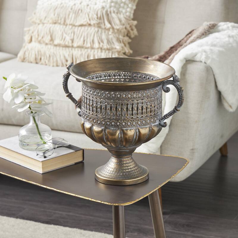 Metal Urn Shaped Decorative Vase with Cut Outs - Bronze - Roche River Decor