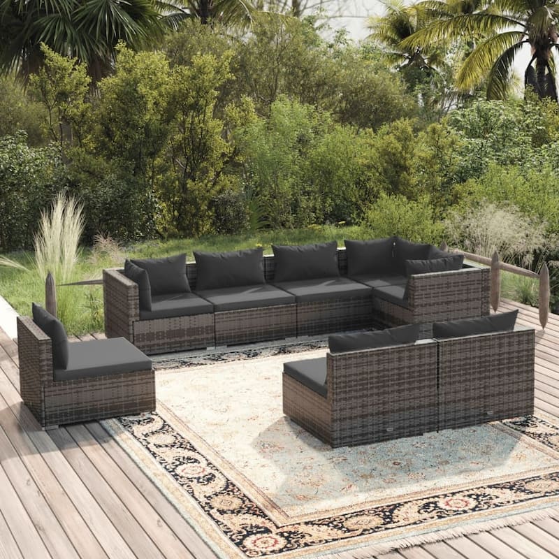 vidaXL Patio Lounge Set Outdoor Sectional Sofa Set Table Garden Poly Rattan - 27.6" x 27.6" x 23.8"