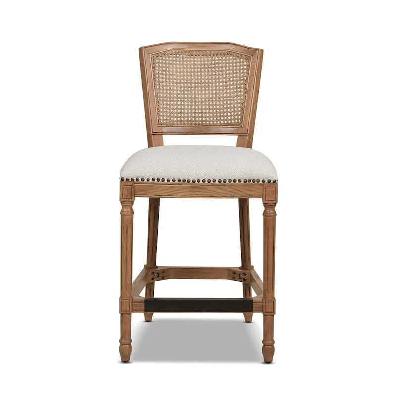 Triomphe 26.5" Oak and Rattan Armless Counter Stool