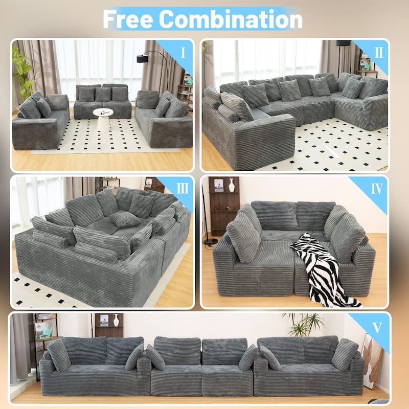 135.5" Modular Corduroy 6-Seater U-Shaped Sectional Sofa with Reversible Design