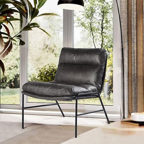 Modern Accent Chair Faux Leather Armless Lounge Chair