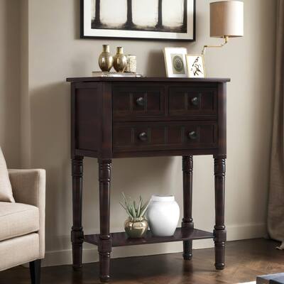 Rustic Wood Narrow Console Table with Drawers and Shelf