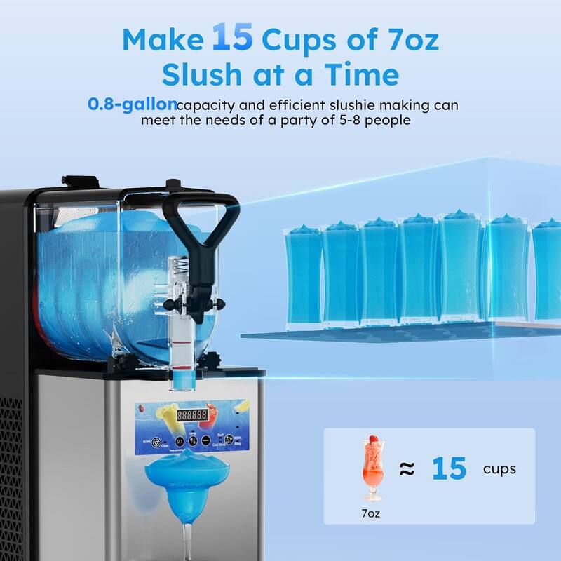 Commercial Slushy Machine, 3LTank, Self-Cleaning, for Frozen Drinks, Snow Melting