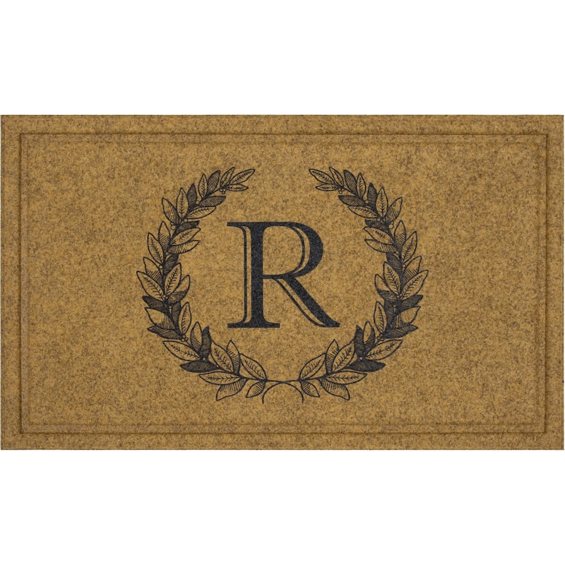 Mohawk Home Monogram Initial Faux Coir All Weather Recycled Rubber Door Mat - 1' 6" x 2' 6" - Laurel Monogram R