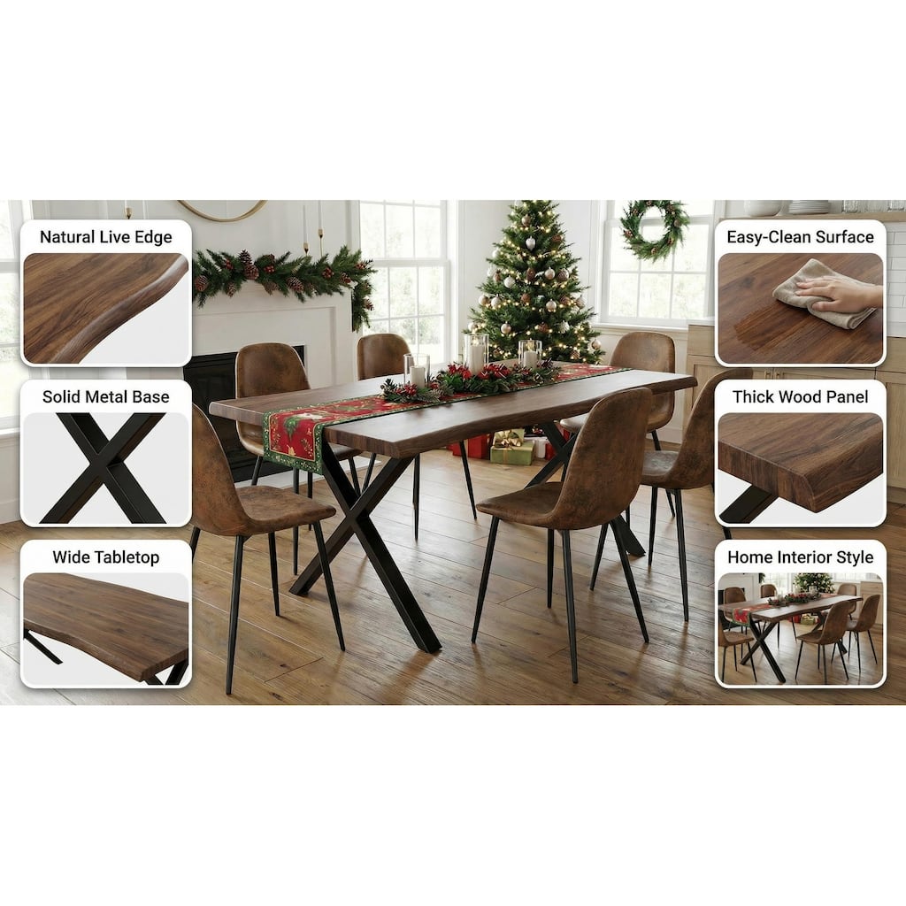 Homy Casa 63" Modern Dining Table, Unique Wavy Edge Top Office