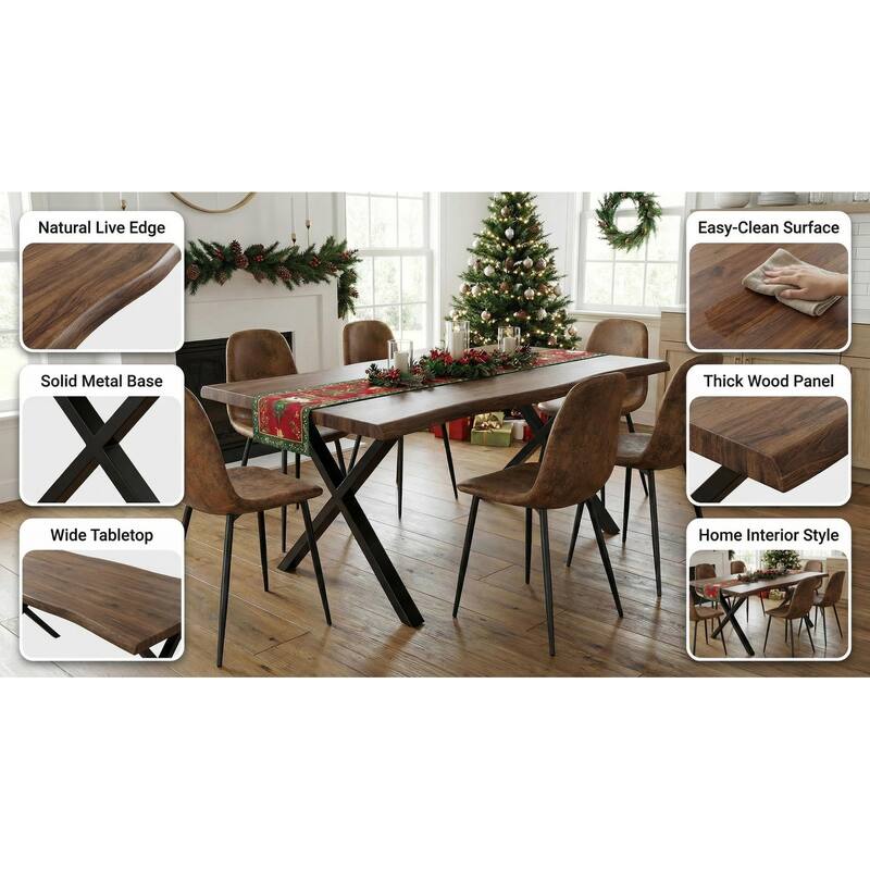 Homy Casa 63" Modern Dining Table, Unique Wavy Edge Top Office